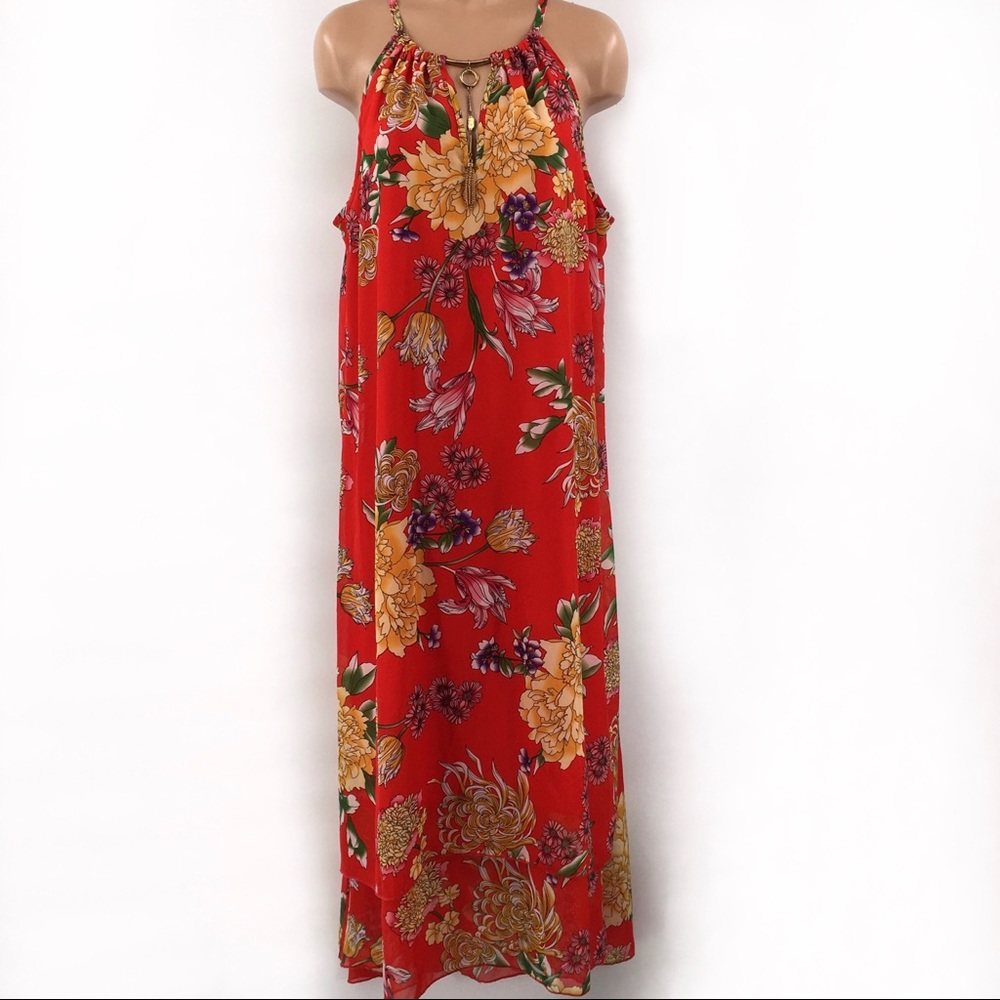 Mlle Gabrielle Red Floral Maxi Dress
